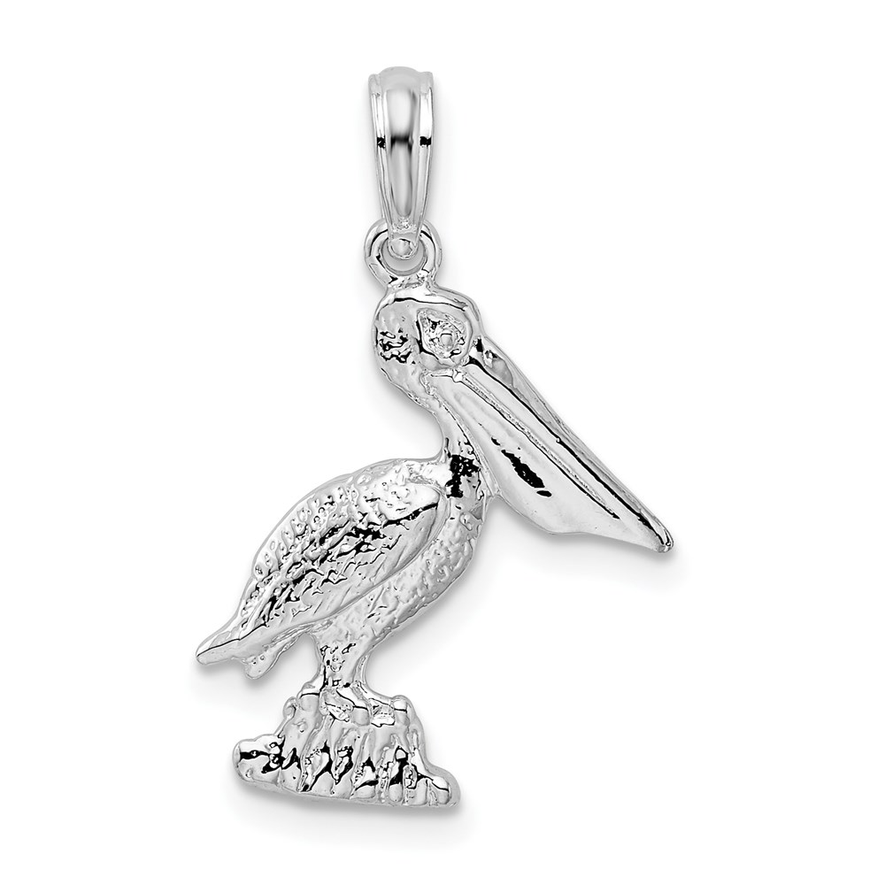 QC9852.jpg De-Ani Sterling Silver Rhodium-Plated Polished Standing Pelican Pendant - Image 1