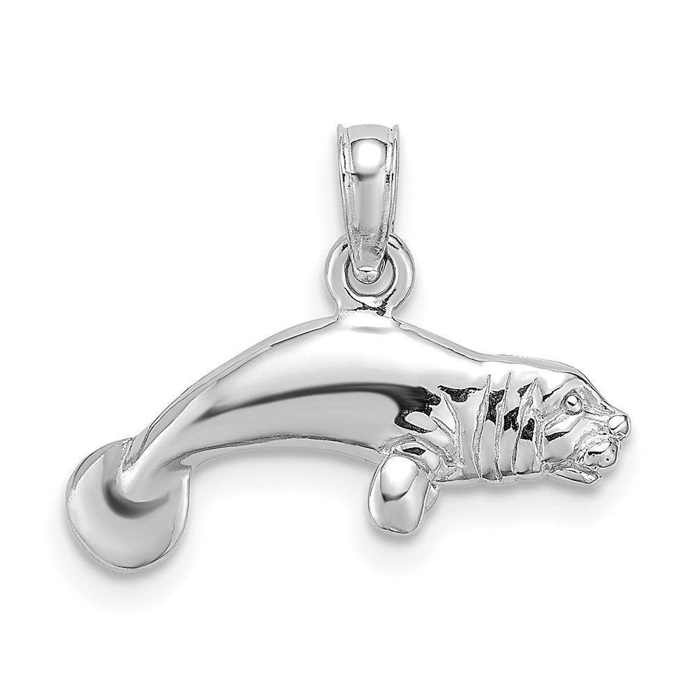 QC9855.jpg De-Ani Sterling Silver Rhodium-Plated Polished 3D Manatee Pendant - Image 1
