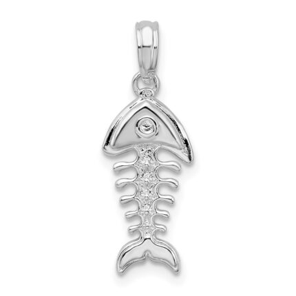 De-Ani Sterling Silver Rhodium-plated Polished 3D Fishbone Pendant
