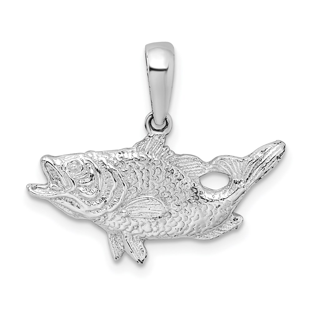 QC9858.jpg De-Ani Sterling Silver Rhodium-Plated Polished Open Mouth Bass Fish Pendant - Image 1