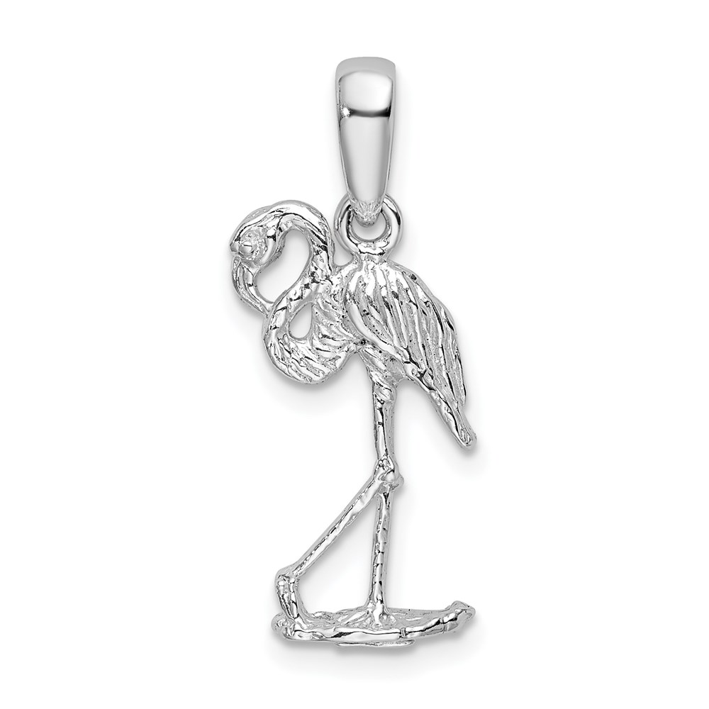 QC9862.jpg De-Ani Sterling Silver Rhodium-Plated Polished 3D Flamingo Pendant - Image 1
