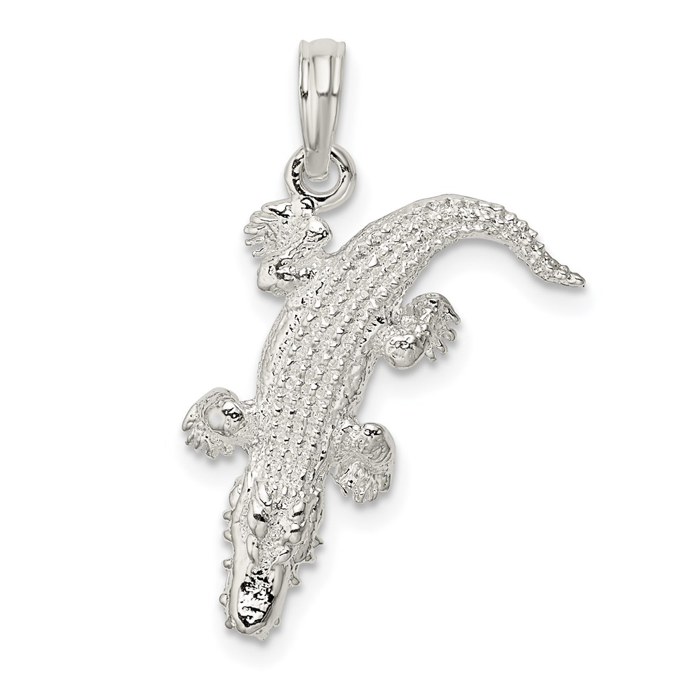 QC9863.jpg De-Ani Sterling Silver Rhodium-Plated Polished 3D Alligator Pendant - Image 1