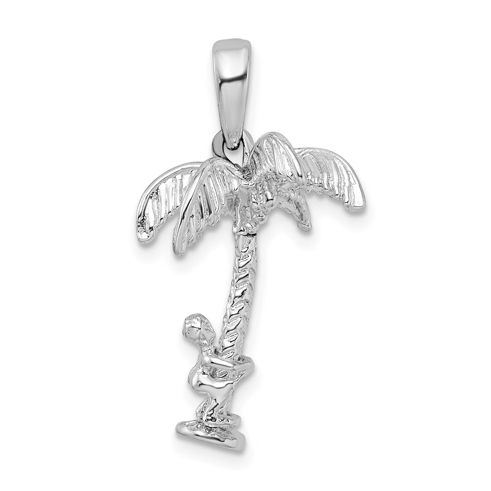 QC9864.jpg De-Ani Sterling Silver Rhodium-Plated 3D Palm Tree with Moving Climber Pendant - Image 1