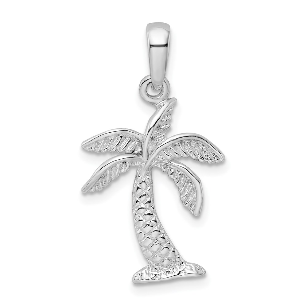 QC9870.jpg De-Ani Sterling Silver Rhodium-Plated Palm Tree with Textured Trunk Pendant - Image 1