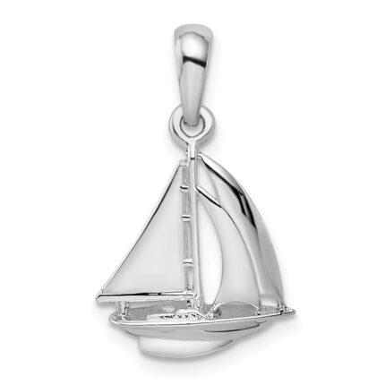 De-Ani Sterling Silver Rhodium-plated Polished 3D Sailboat Pendant