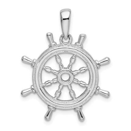 De-Ani Sterling Silver Rhodium-Plated Polished Cut-Out 3D Ships Wheel Pendant