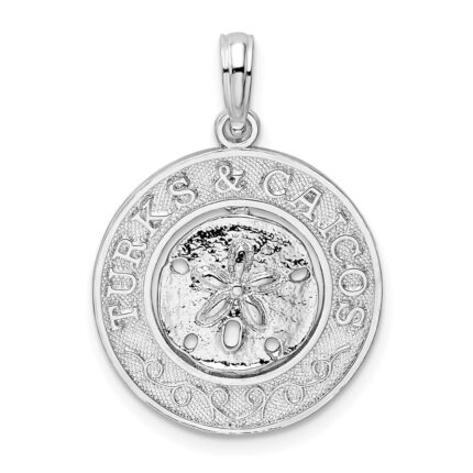 De-Ani Sterling Silver Rhodium-Plated Textured Turks and Caicos Sand Dollar Pendant