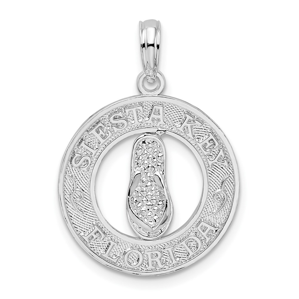QC9915.jpg De-Ani Sterling Silver Rhodium-Plated Textured Siesta Key Florida with Flip-flop Pendant - Image 1
