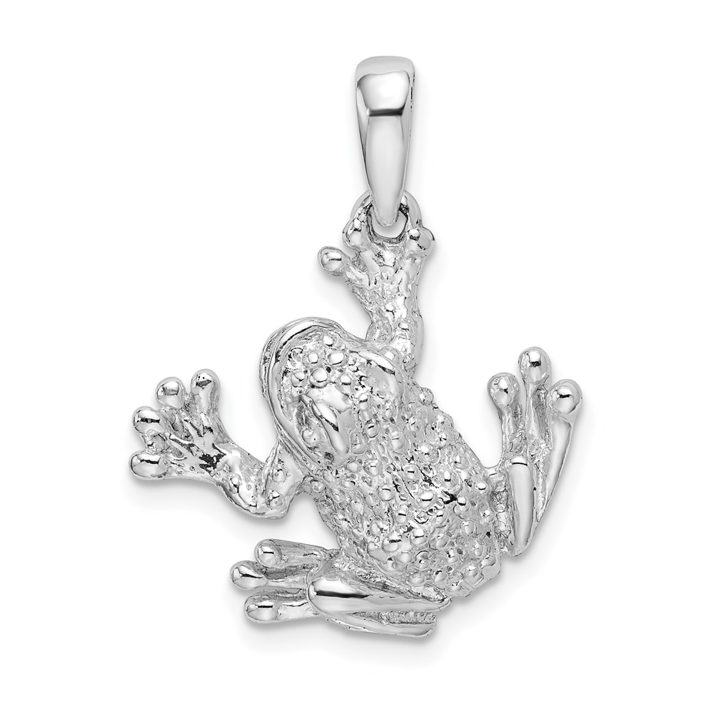 QC9930.jpg De-Ani Sterling Silver Rhodium-Plated Polished and Textured Frog Hanging by Leg Pendant - Image 1