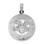 De-Ani Sterling Silver Rhodium-Plated Polished Puerto Rico Circle Frog Pendant - Image 3