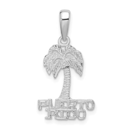 De-Ani Sterling Silver Rhodium-Plated Polished Puerto Rico Palm Tree Pendant