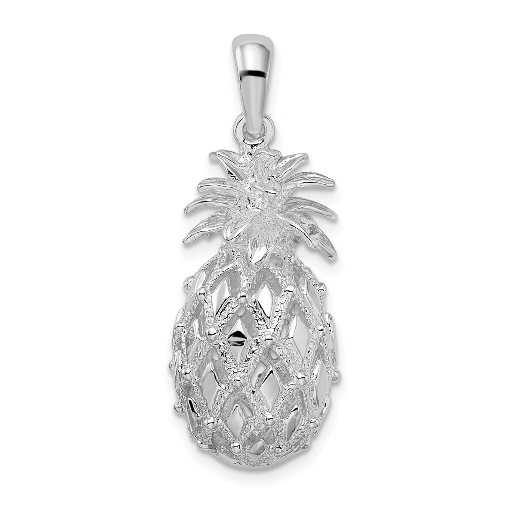 QC9939.jpg De-Ani Sterling Silver Rhodium-Plated Polished 3D Cut-Out Large Pineapple Pendant - Image 1