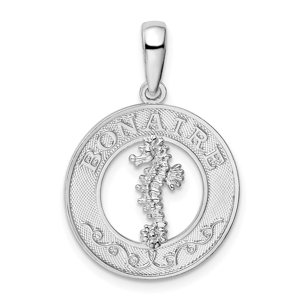 QC9954.jpg De-Ani Sterling Silver Rhodium-Plated Polished Bonaire Circle Seahorse Pendant - Image 1