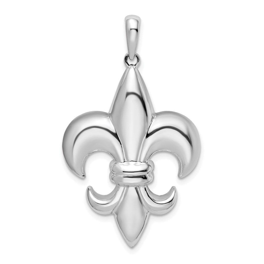 QC9960.jpg De-Ani Sterling Silver Rhodium-Plated Polished Large Fleur de Lis Pendant - Image 1