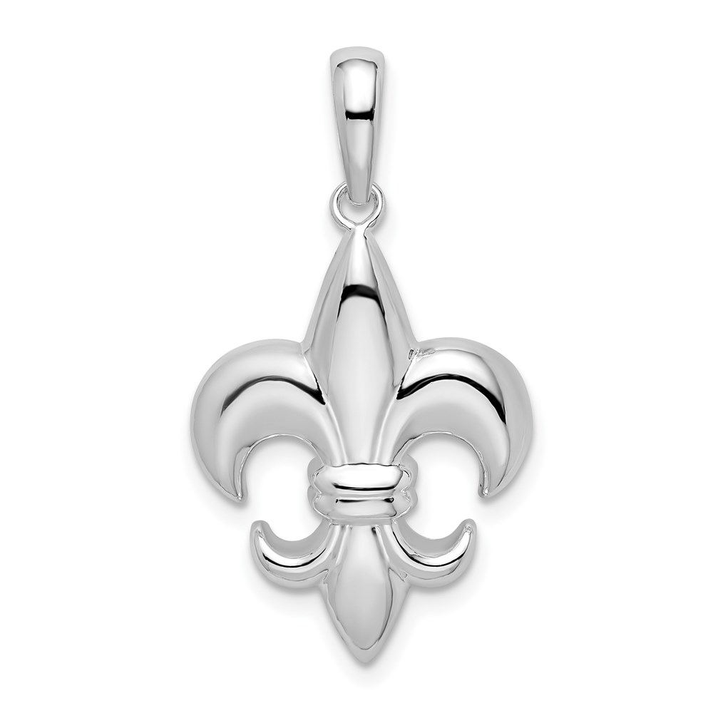 QC9961.jpg De-Ani Sterling Silver Rhodium-Plated Polished Medium Fleur de Lis Pendant - Image 1