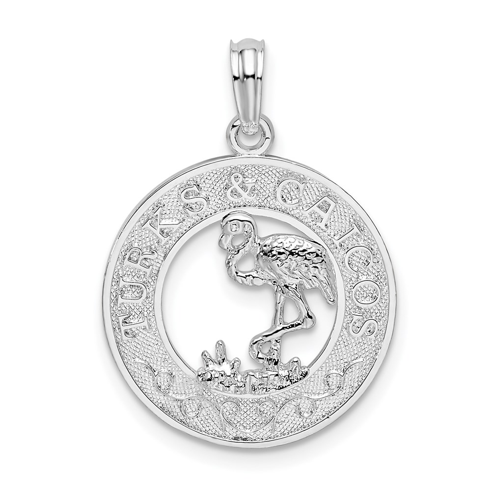 QC9977.jpg De-Ani Sterling Silver Rhodium-Plated Textured Turks and Caicos with Flamingo Pendant - Image 1