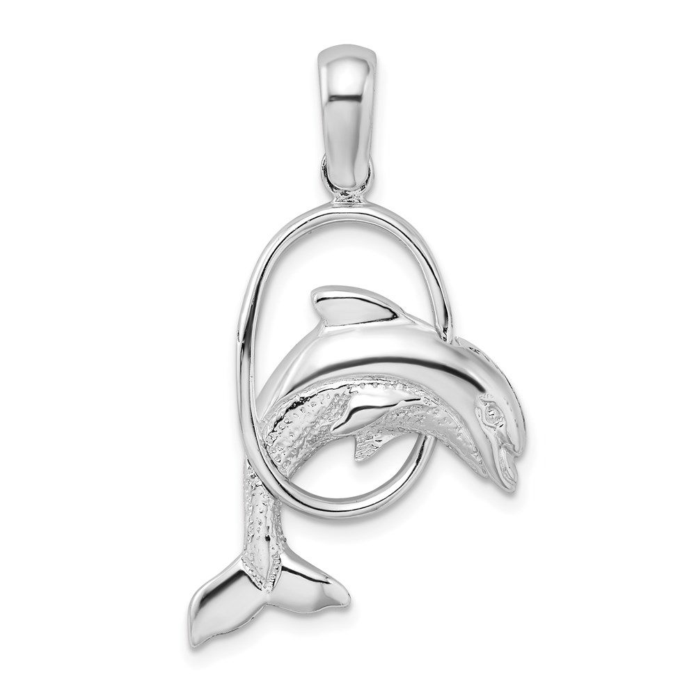 QC9985.jpg De-Ani Sterling Silver Rhodium-Plated Dolphin Jumping Thru Hoop Pendant - Image 1