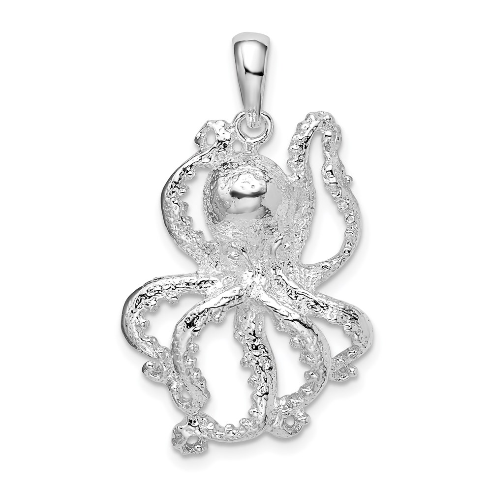 QC9986.jpg De-Ani Sterling Silver Rhodium-Plated Polished Textured Octopus Pendant - Image 1