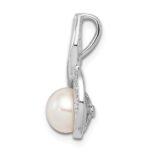 Sterling Silver Rhodium 6mm FW Cultured Pearl & Diamond Chain Slide - Image 2