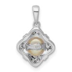 Sterling Silver Rhodium FW Cultured Pearl & Diamond Pendant - Image 4
