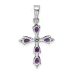 Sterling Silver Rhodium Plated Amethyst Cross Pendant - Image 4