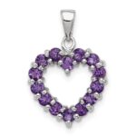 Sterling Silver Rhodium Plated Amethyst Heart Pendant
