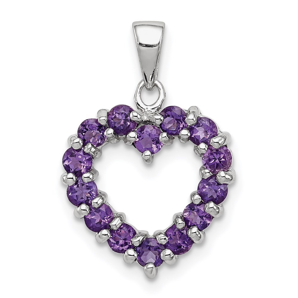 QDX373.jpg Sterling Silver Rhodium Plated Amethyst Heart Pendant - Image 1
