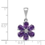 Sterling Silver Rhodium Plated Amethyst and Diamond Flower Pendant - Image 3