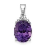 Sterling Silver Rhodium Plated Amethyst and Diamond Pendant