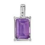 Sterling Silver Rhodium Emerald-cut Amethyst & Diamond Pendant - Image 4