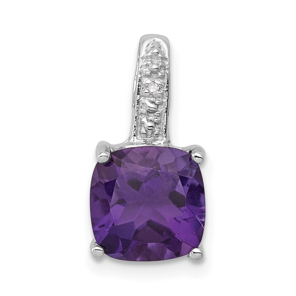 QDX397.jpg Sterling Silver Rhodium Plated Amethyst and Diamond Pendant - Image 1