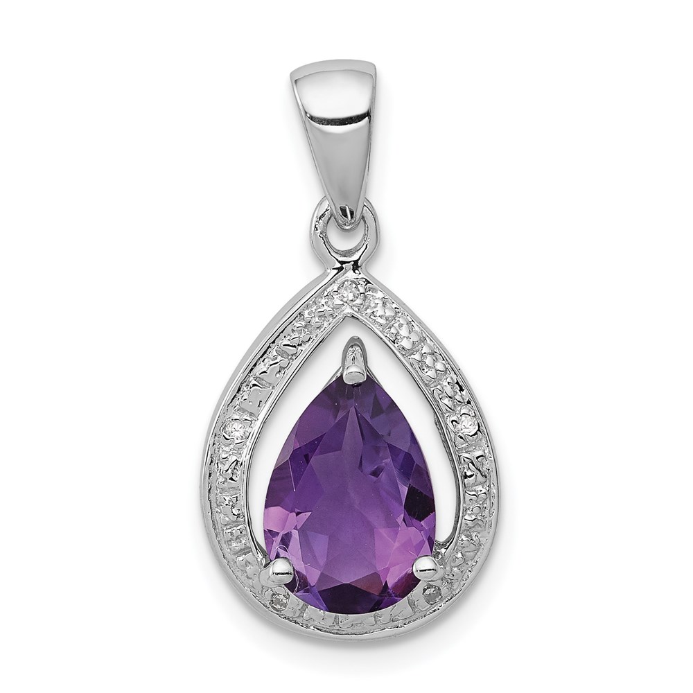 QDX403.jpg Sterling Silver Rhodium Plated Amethyst and Diamond Pendant - Image 1
