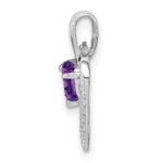 Sterling Silver Rhodium Plated Amethyst and Diamond Heart Pendant - Image 2