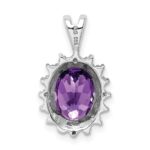 Sterling Silver Rhodium Plated Oval Amethyst and Diamond Pendant - Image 4