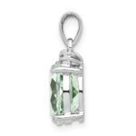 Sterling Silver Rhodium Plated Green Quartz and Diamond Pendant - Image 2