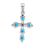 Sterling Silver Rhodium Pear Swiss Blue Topaz Cross Pendant - Image 4