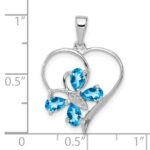 Sterling Silver Rhodium SW Blue Topaz & Diamond Butterfly Heart Pendant - Image 3