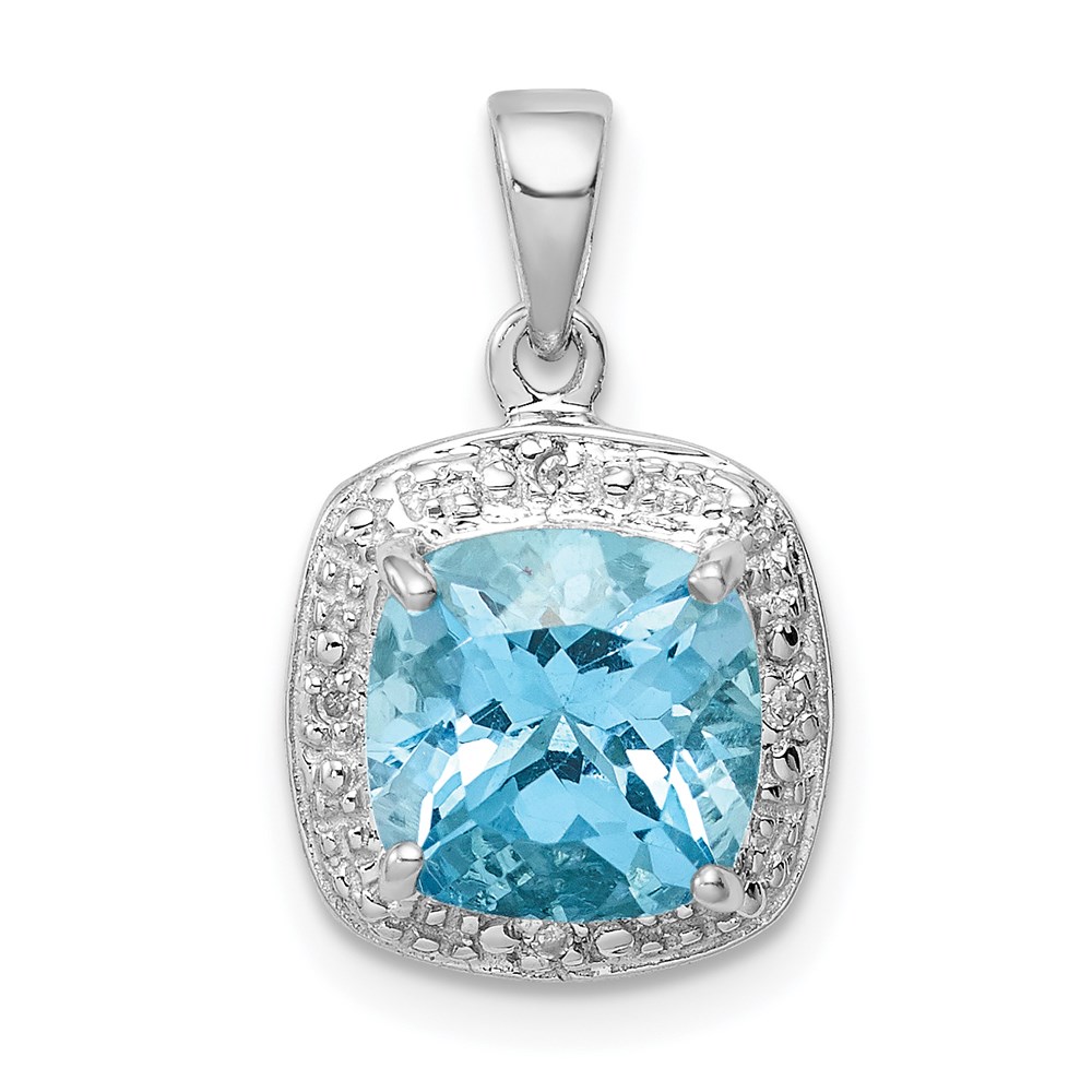QDX518.jpg Sterling Silver Rhodium Light Swiss Blue Topaz Pendant - Image 1