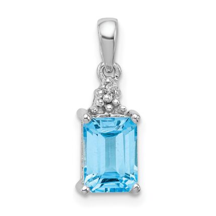 Sterling Silver Rhodium-plated Light Swiss Blue Topaz & Diamond Pendant