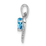Sterling Silver Rhodium Heart Swiss Blue Topaz & Diamond Heart Pendant - Image 2