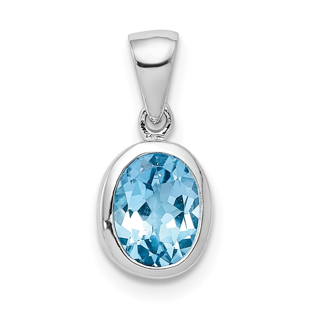 QDX573.jpg Sterling Silver Rhodium Light Swiss Blue Topaz Pendant - Image 1