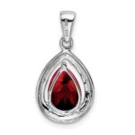 Sterling Silver Rhodium Garnet & Diamond Pendant - Image 4