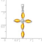 Sterling Silver Rhodium Citrine & Diamond Cross Pendant - Image 3