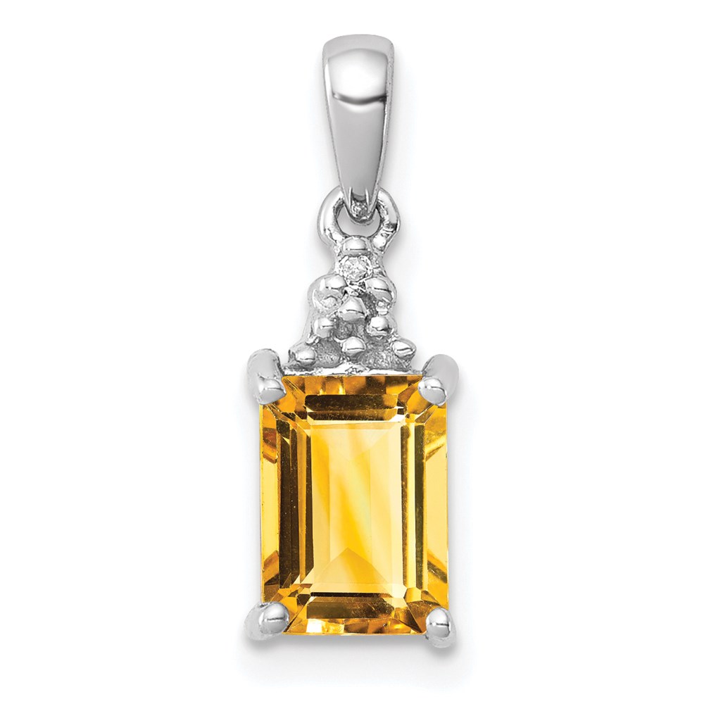 QDX788.jpg Sterling Silver Rhodium Citrine & Diamond Pendant - Image 1