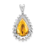 Sterling Silver Rhodium Citrine & Diamond Pear Pendant - Image 4