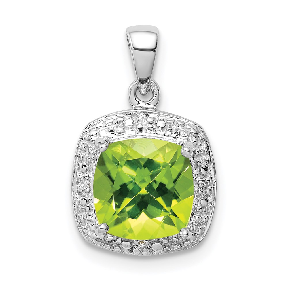 QDX802.jpg Sterling Silver Rhodium Plated Peridot and Diamond Pendant - Image 1