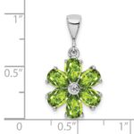 Sterling Silver Rhodium Plated Peridot and Diamond Flower Pendant - Image 3