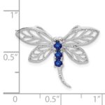 Sterling Silver Rhodium Sapphire Dragonfly Pendant - Image 3
