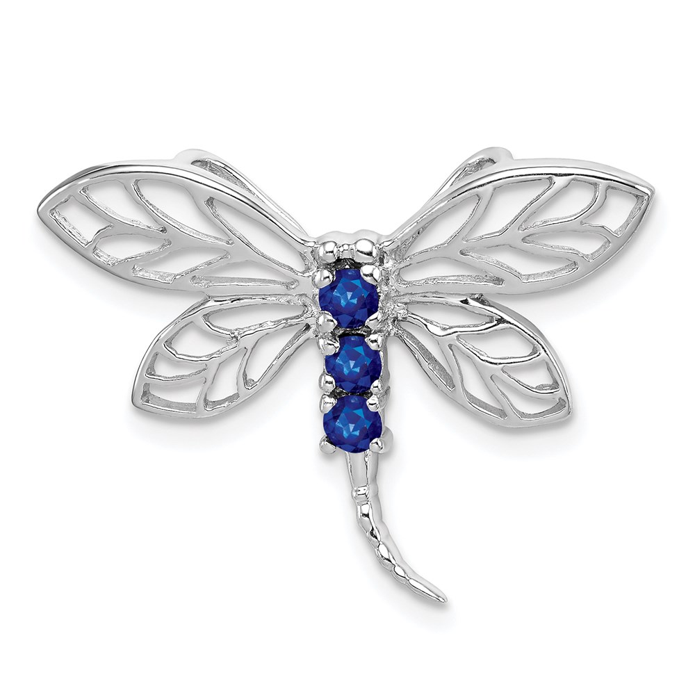 QDX862.jpg Sterling Silver Rhodium Sapphire Dragonfly Pendant - Image 1