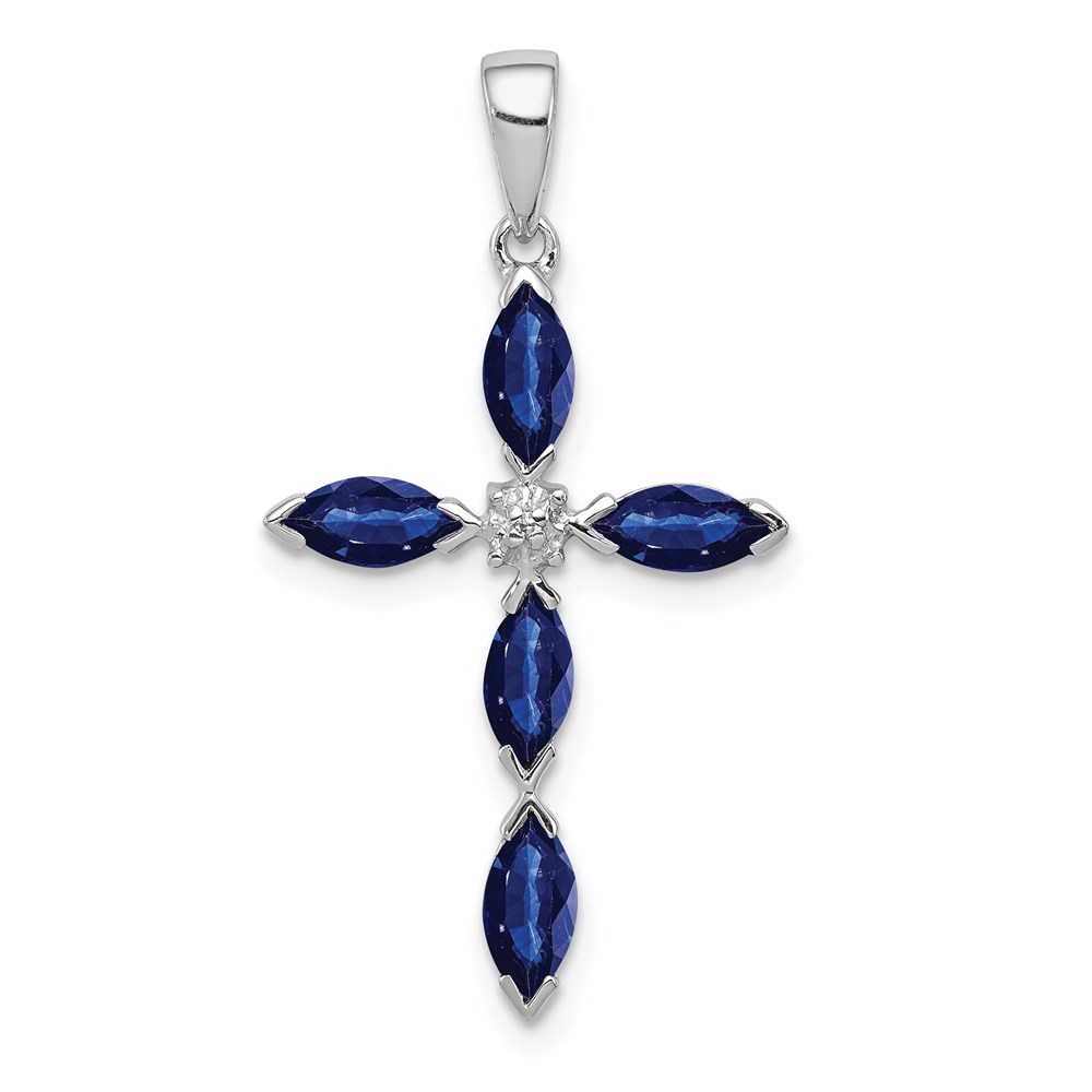 QDX869.jpg Sterling Silver Rhodium Sapphire Diamond Pendant - Image 1